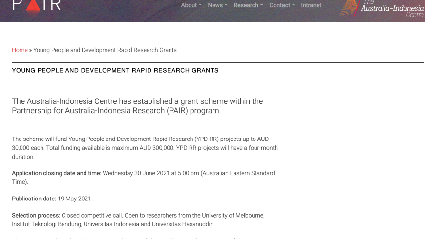 PAIR YPD-RR grant scheme