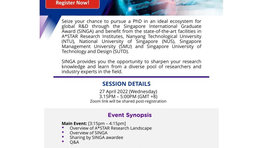 Invitation to Webinar – Singapore International Graduate Award – 27 Apr, 3.15pm (GMT +8h)
