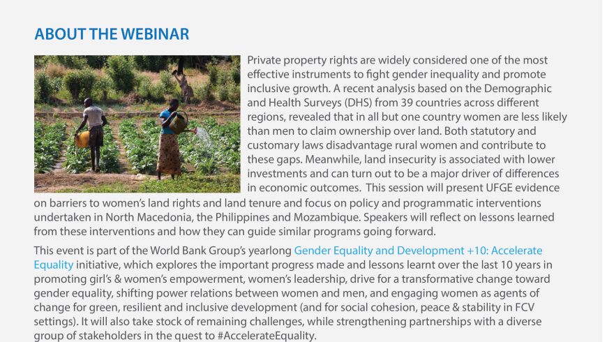 Webinar Invitation | Let her Grow: Policy and programmatic interventions to increase women’s land-ownership and security | May 24, 2022  8:30-9:30 am ET