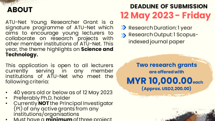 CALL FOR PROPOSALS: ATU-Net YOUNG RESEARCHER GRANT 2023 (ATU-Net YRG 2023)