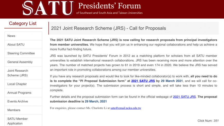 2021 Joint Research Scheme (JRS) – Call for Proposals