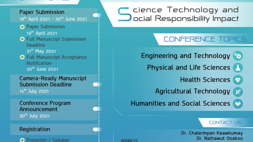 CALL FOR PAPERS: The SUT International VIRTUAL CONFERENCE ON SCIENCE AND TECHNOLOGY [IVCST2021]