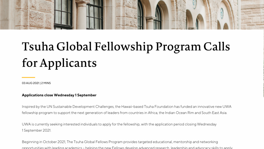 Tsuha Global Fellowship Program – Calls for Applicants