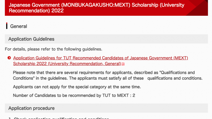Japanese Government Scholarship Information (Toyohashi University of technology)