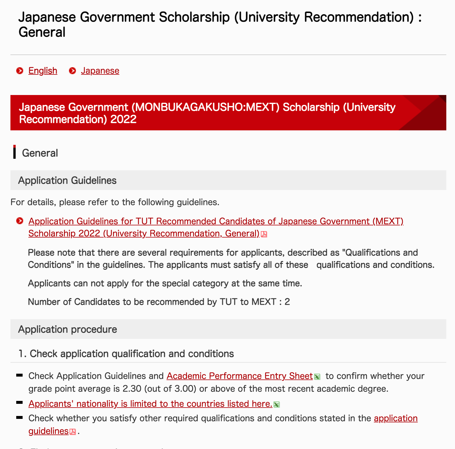 Japanese Government Scholarship Information (Toyohashi University of technology)