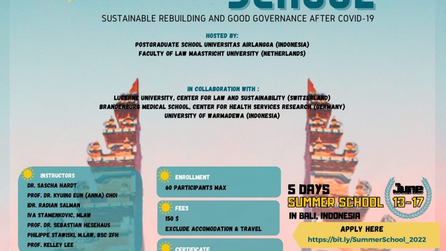 Call for Participants : Interdisciplinary Summer School On Sustainable Rebuilding and Good Governance After Covid-19, 13-17 June 2022, Bali, Indonesia