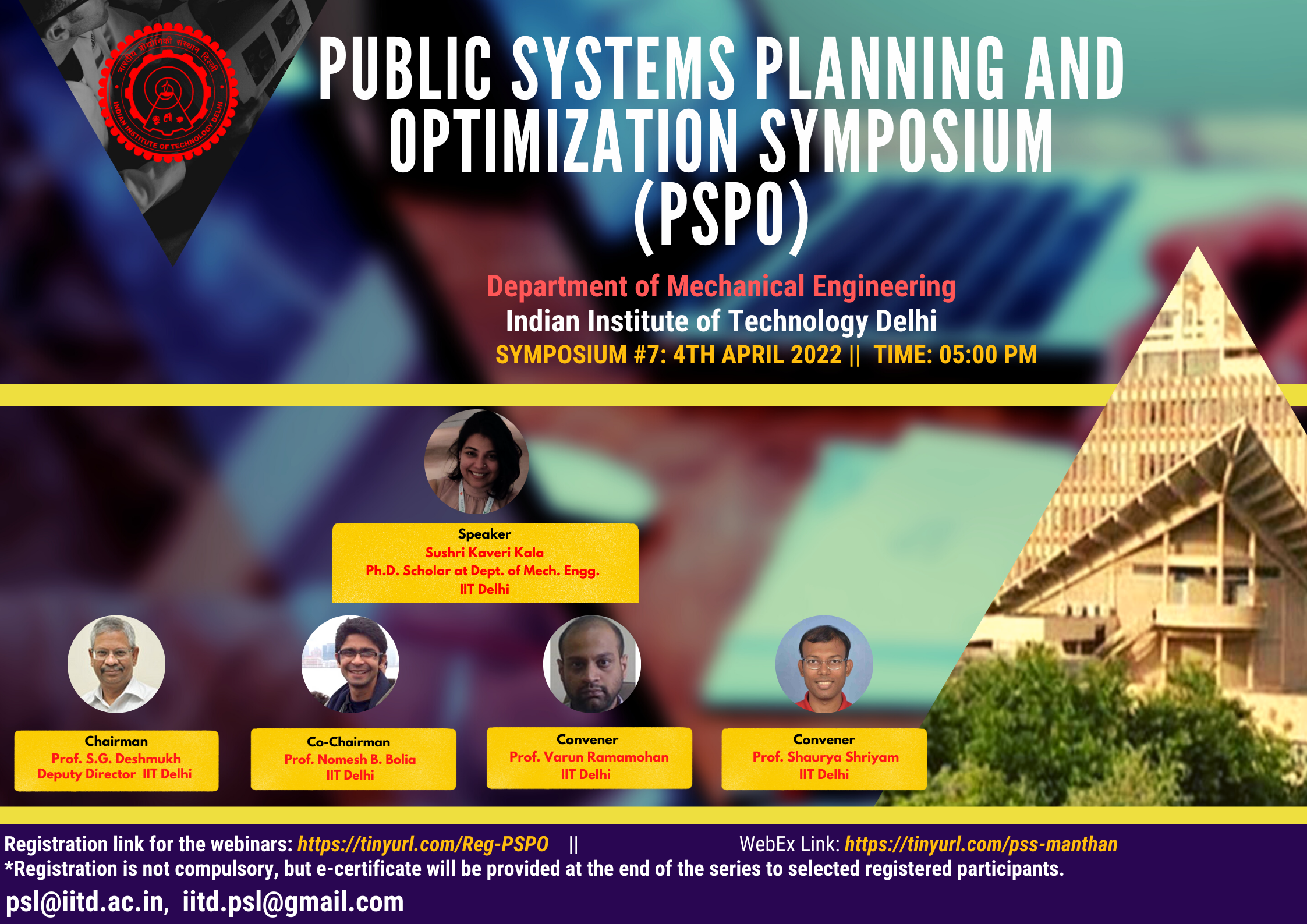Invitation | To attend the webinar edition of the Public Systems Planning and Optimization (PSPO) Symposium on “Waste management communication policy for effective citizen awareness ” by  Ms.  Kaveri Kala from Department of Mechanical Engineering, IIT Delhi  on April 4, 2022 at 5 PM