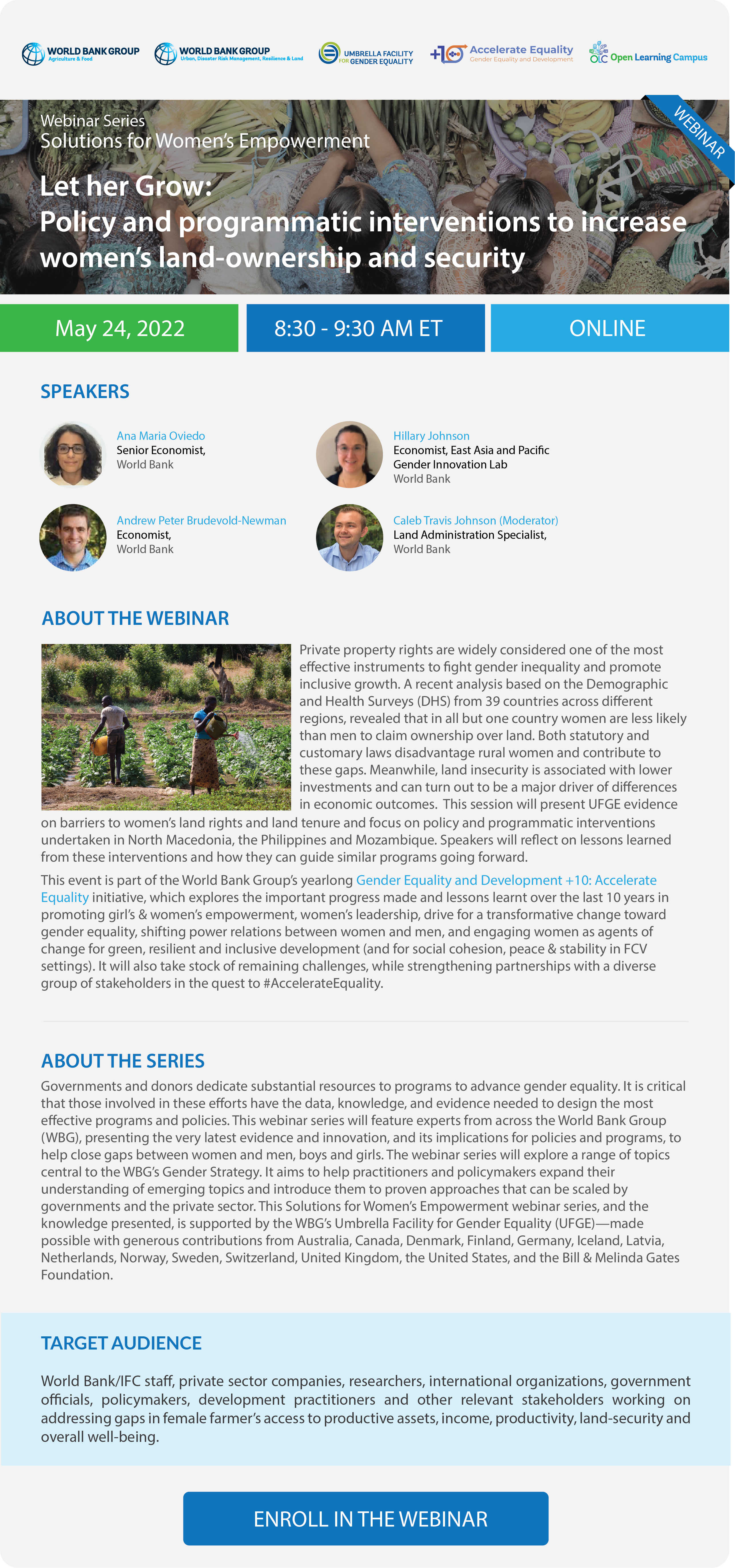 Webinar Invitation | Let her Grow: Policy and programmatic interventions to increase women’s land-ownership and security | May 24, 2022  8:30-9:30 am ET