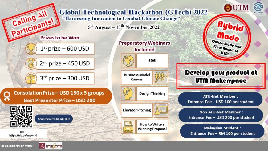 IDEATE, INVENT AND INNOVATE IN ATU-NET GLOBAL TECHNOVATION HACKATHON 2022 (ATU-Net GTech 2022)