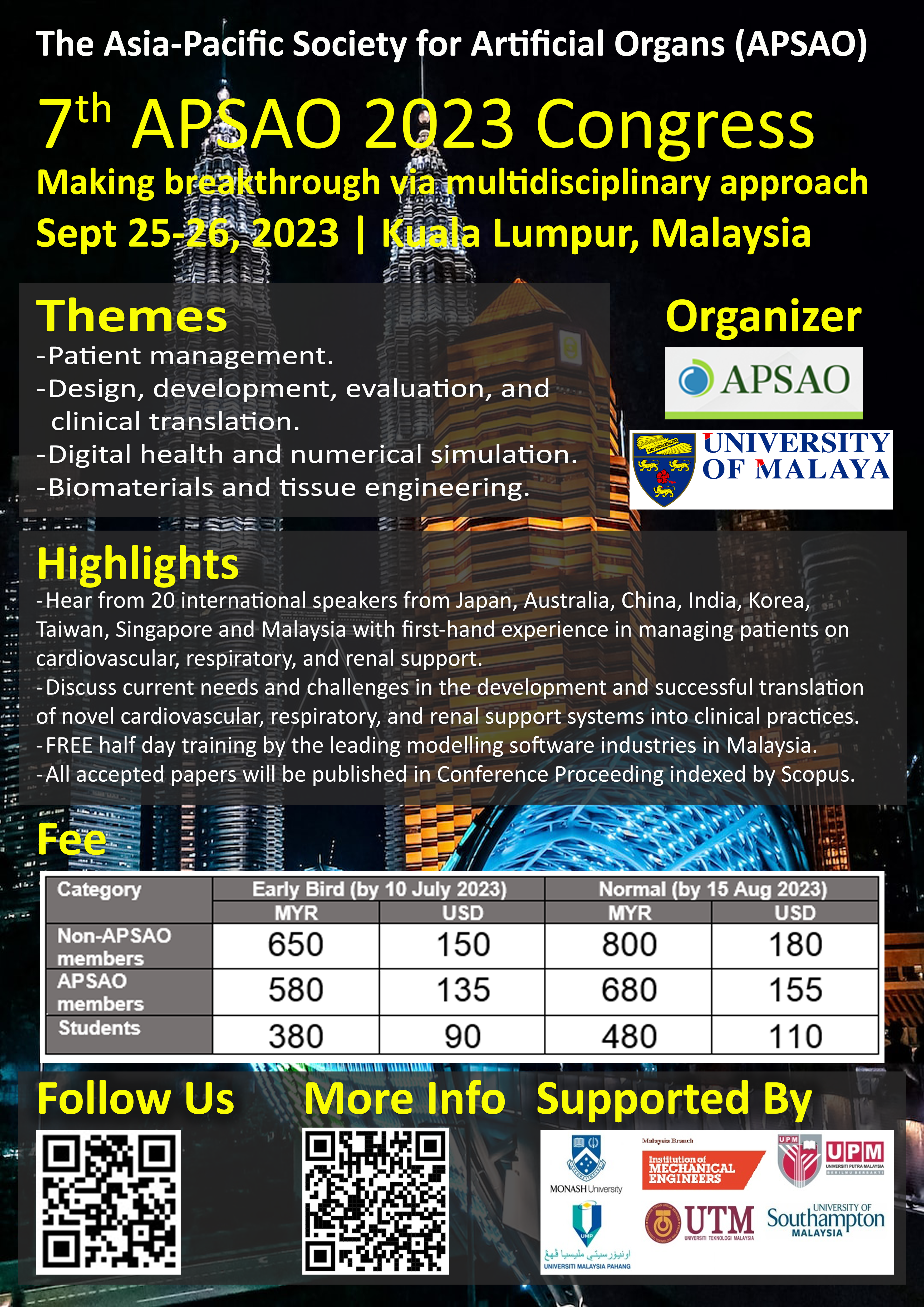 The 7th Asia-Pacific Society for Artificial Organs (APSAO) 2023 Congress: CALL for PAPERS (due 31 May 2023)