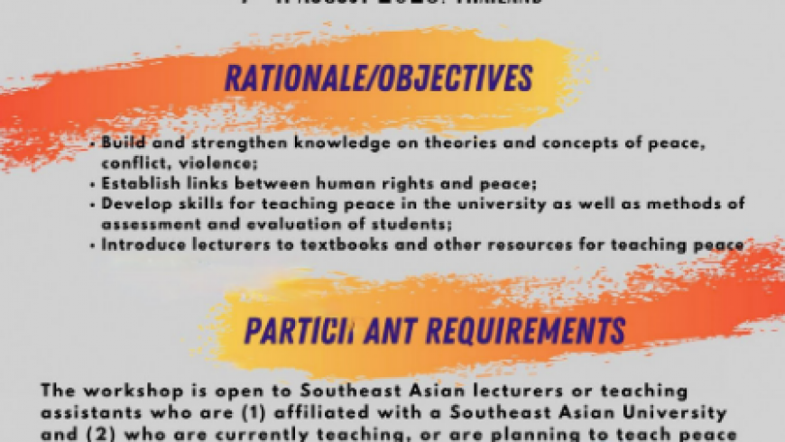 AUN E-Newsletter Issue #156: Call for Applications: 2023 Annual Lecturer Workshop on Teaching Peace