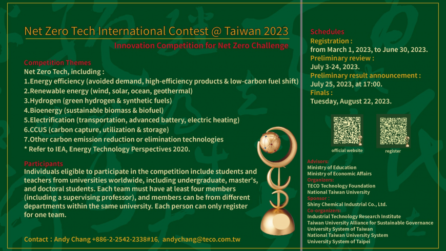 Net Zero Tech International Contest at Taiwan 2023